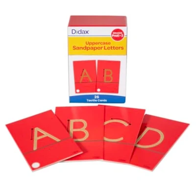 Imagen de DIDAX Tactile Sandpaper Uppercase Letters Letras de Papel Lija, mayúsculas, Arena, Multicolor, 4 1/4 X 2 5/8 in