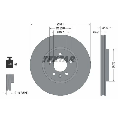 Imagen de TEXTAR PRO 92256803 Disco de freno 321 30 05/06 115 ventilación interna revestido sin perno sujeción rueda, buje rueda