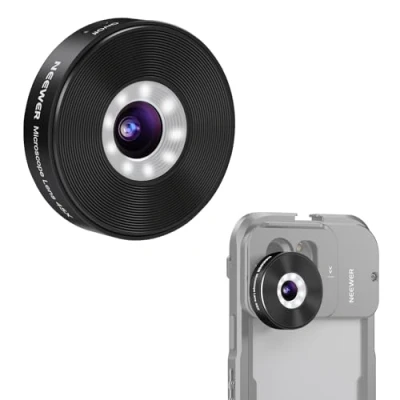 Imagen de NEEWER Microscopio de teléfono 45X Solo para Placa Trasera Rosca 17 mm, Lente Zoom Primer Plano Recargable con batería 50 mAh, luz LED, Cable Tipo C Compatible iPhone Samsung Cage