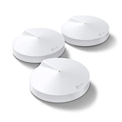 Imagen de TP Link Deco M5 (3 Pack) AC1300 Wi Fi Mesh, cobertura hasta 500 m², Doble Banda 2.4 GHz/5 GHz, 2 x puertos Gigabit por unidad, CPU de 4 núcleos, función Router y Punto acceso, Color Blanco