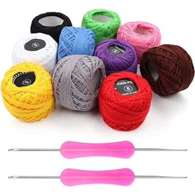 Imagen de Kurtzy 10 Ovillos Hilo para Tejer a Crochet Hilos Ganchillo con 2 Agujas de (1 mm y mm) Cada Madeja Pesa 20g Total 1500 Metros Colores Kit Surtido