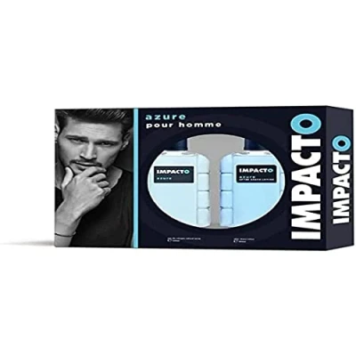 Imagen de IMPACTO Azure, Estuche de Regalo Hombre, Agua Colonia 100 ml + After Shave ml, Pack 2 Piezas, Eau Toilette Natural y Masculina, Aroma Amaderado, Fragancia Fresca, Atrayente Duradera