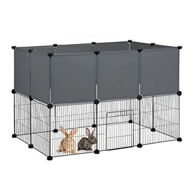 Imagen de Relaxdays Parque para Mascotas de Malla y Plástico, Corral Cachorros con Piezas Encajables, 5x110x74 cm, Negro Gris, Hierro, 72,5 x 110 74 cm