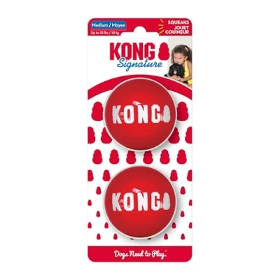 Imagen de KONG Signature Balls para Perros, Juguete Duradero Lanzar, Pack De 2, Mediano