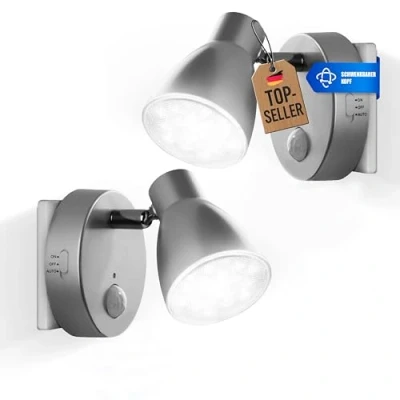 Imagen de Trango 2er Set sensor LED de luz nocturna TG2635 024 en plata con función automática 230V movimiento, seguridad, lámpara enchufe, pared, orientación