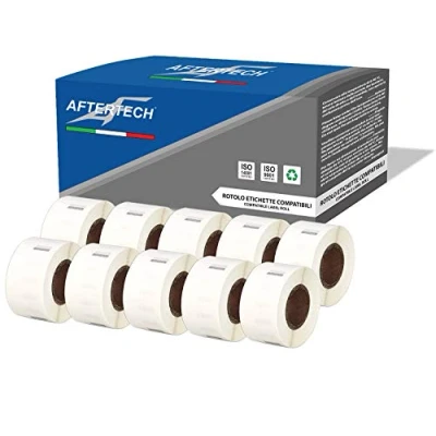 Imagen de Aftertech 10x 99017 12,5x51mm Rollos de etiquetas adhesivas compatibles (220 etiquetas/rollo = 2200 totales) para Dymo LabelWriter Seiko SLP etiquetadoras impresoras S0722460 10x99017