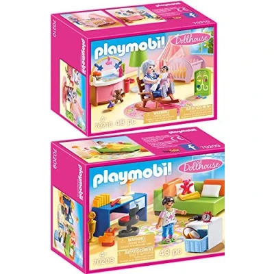 Imagen de geobra Brandstätter PLAYMOBIL® Dollhouse Juego de 2 Piezas 70209 70210 Habitación Adolescente + del Bebé