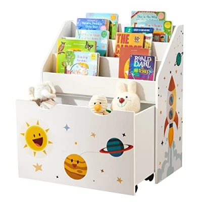 Imagen de SONGMICS Estantería de Juguetes con 3 Compartimentos, Librería Infantil, Caja Móvil, Ruedas, Multifuncional, para Habitación los Niños y Sala Juegos, Blanco GKR41WT