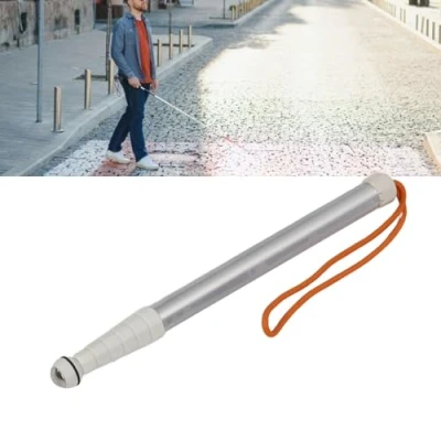 Imagen de Bastón Ciego Telescópico Reflectante, Plegable, Diseño a Prueba de Golpes, Material Metálico Ligero Estirado, Ideal para Personas con Discapacidad Visual, Bolsa