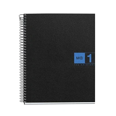 Imagen de Miquelrius Cuaderno Notebook The Original, Tamaño A5, 80 Hojas de 70 g/m² y 1 Franja Color, Rayado Cuadrícula 5 mm, 2 Taladros, Cubierta Polipropileno, Color Negro/Azul