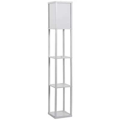 Imagen de HOMCOM Lámpara de Pie Madera con 3 Estantes Almacenaje para Bombilla E27 Potencia Máx. 40W Moderna Salón Dormitorio 26x26x160 cm Blanco