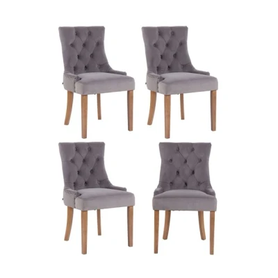 Imagen de CLP Juego De 4 Sillas Comedor Aberdeen En Terciopelo I Butacas Salón Acolchadas con Base Madera, Color:Gris, Color del Marco:Envejecido Claro