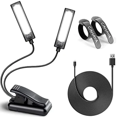 Imagen de CAHAYA Lámparas para Atril con 3 Modos de Brillo Doble Cabezal Luz Libro Lampara Lectura Musica Pinza 32 LED Cable Carga 2.5m Modelo CY0243