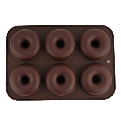 Imagen de Selecto Bake Moldes de silicona para donas, molde grande antiadherente 6 cavidades, bandeja rosquillas, panecillos, magdalenas, galletas, donas (marrón)