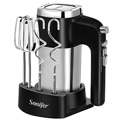 Imagen de Sonifer batidora de mano acero inoxidable 500 W, eléctrica, manual, 5 niveles más nivel turbo, diseño botón expulsión, apto para lavavajillas, 2 ganchos amasar,