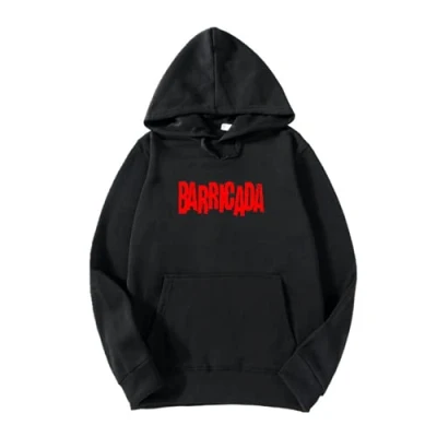 Imagen de PAK Sudadera Negra Barricada Rock impresión Rojo Premium El Drogas Noche de Rock&amp;Roll Boni Heavy 300 grs (3XL)