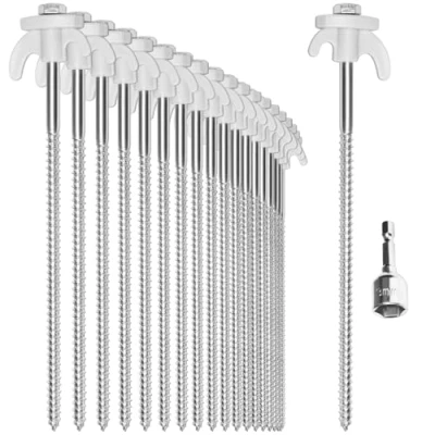 Imagen de com four® 20x Piquetas para Tienda de Acero Tornillos con Adaptador Destornillador inalámbrico Clavos Tierra Robustos Rosca Acampar y al Aire Libre