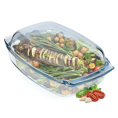Imagen de KADAX Cacerola de cristal resistente al calor, recipiente ignífugo, olla con tapa y asas, vajilla para asar, horno, horno eléctrico, lasaña, carne, transparente (rectangular derecha, 5