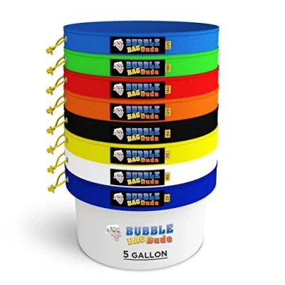 Imagen de BUBBLEBAGDUDE Set de 5 galones y 8 bolsas Kit bolsa extractora esencia hielo a base hierbas