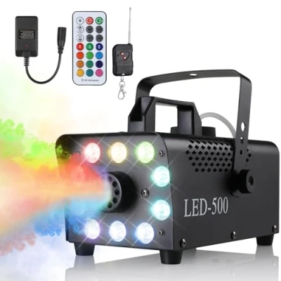 Imagen de Máquina de Humo, 500W Niebla Portátil, Humo con Remotos Inalámbricos, 10 Luces LED 13 Colores Efectos RGB, para Halloween, Navidad, Fiesta, Bodas y DJ, etc