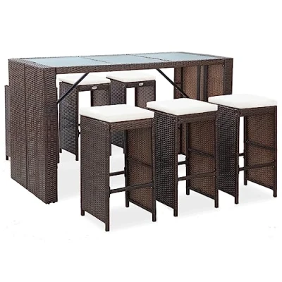 Imagen de vidaXL Set de Bar para Jardín 7 Piezas y Cojines Patio Conjunto Casa Comedor Aire Libre Asientos Balcón Exterior Ratán Sintético Marrón