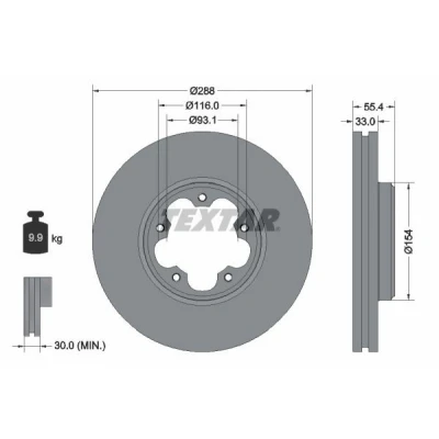 Imagen de TEXTAR 92320303 Disco de freno 288 33 05/05 116 ventilación interna revestido sin cojinete rueda, perno sujeción buje rueda