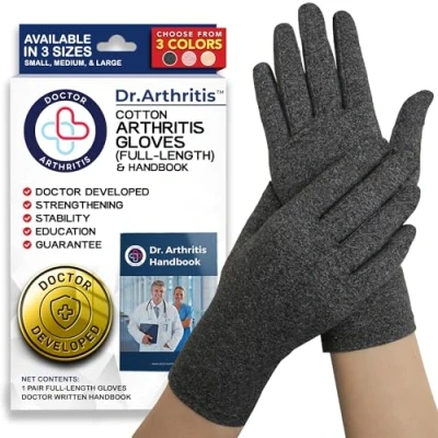 Imagen de Guantes Artritis Desarrollados por Médicos Compresión para Aliviar Síntomas Artritis, Enfermedad de Raynaud y Túnel Carpiano Incluye Manual Escrito Médico [Color Gris, Talla S]