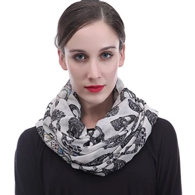 Imagen de Lina &amp; Lily Bufanda Infinita Snood con Estampado de Calaveras Azúcar (Blanco)