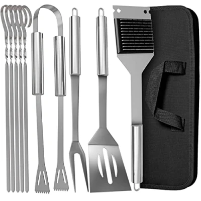 Imagen de Praknu Kit de Utensilios Acero Inoxidable para Barbacoa con Maletín Transporte Resistentes a Altas Temperaturas