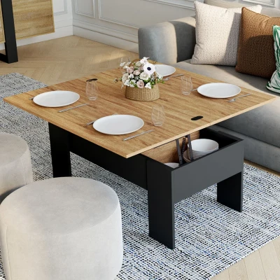 Imagen de Mesa de centro rectangular elevable TARA madera negra e imitación haya IDMarket