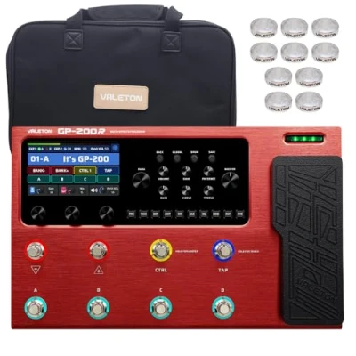 Imagen de Valeton Procesador de pedal guitarra multiefectos, modelado amplificadores guitarra, bajo, simulación con FX Loop MIDI I/O OTG, interfaz audio USB bolsa, 10 piezas toppers