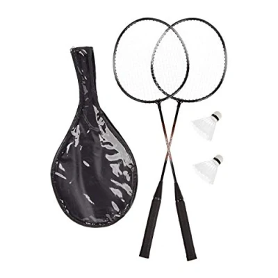 Imagen de Relaxdays Bádminton Set con Bolsa, 2 Volantes, Raquetas para Adultos y Niños, Hierro Nailon, 1 Pack, 66 x 20 cm, Gris