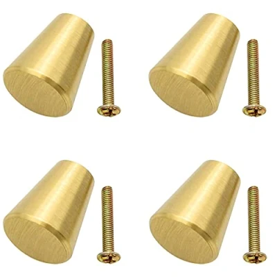 Imagen de inodiref 4 Piezas Sólido Latón Pomos Tiradores de Muebles Pomo, Pomo Armario Moderno con Tornillos para Puertas, Armario, Cajones y Cómodas Oro Cono 20mm