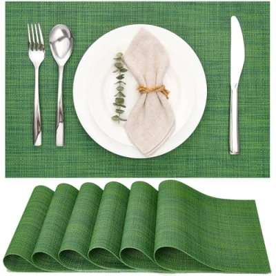 Imagen de Myir JUN Salvamanteles Individuales Juego de 6, Lavables Manteles Plásticos Vinil Esteras, Resistentes al Calor Antideslizante Fácil Limpiar y Impermeable 30x45cm (Verde Oscuro)