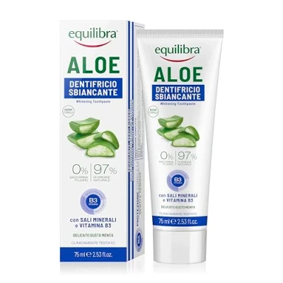 Imagen de equilibra Higiene Dental, Aloe Dentífrico Blanqueante, Vera para Dientes Blancos Delicado con Sabor Fresco, Ayuda a Protege contra la placa, Caries, Manchas, Amarillo, 75 ml