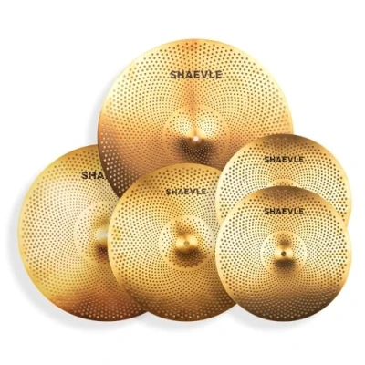 Imagen de SHAEVLE Paquete de platillos silenciosos dorados bajo volumen 35,5 cm Hi hat+40,6 Crash+45,7 Crash + 50,8 para práctica