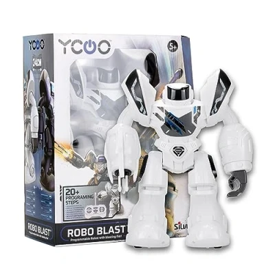 Imagen de SilverLit Robo Blast, Robot Interactivo Grande, dispara Dardos Desde el puño, 34 cm de Alto, Programa hasta 20 Pasos, Baila, Reproduce música, Cara LED, Robots para niños 5 a 14 años, Mejor