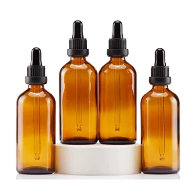 Imagen de YIZHAO Ambar Frasco Cuentagotas Cristal 100ml, con Goteros Cristal, para Aceite Esencial, Laboratorio, Aromaterapia, Fragancia, Masaje, Cosméticos, Viajes 4Pcs