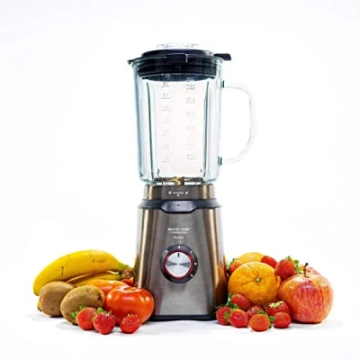 Imagen de ECODE® Batidora de Vaso Titanblade Evolution 1000W, Jarra Cristal 1.75L, 6 Cuchillas Titanio, Pica Hielo, 3 Velocidades + Turbo, Seguridad, Antideslizante, Acero Inoxidable, Recetario Gratis ECO 470