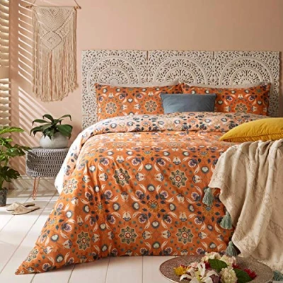 Imagen de furn. Folk Flora nórdica y Funda de Almohada Conjunto, Naranja, Doble
