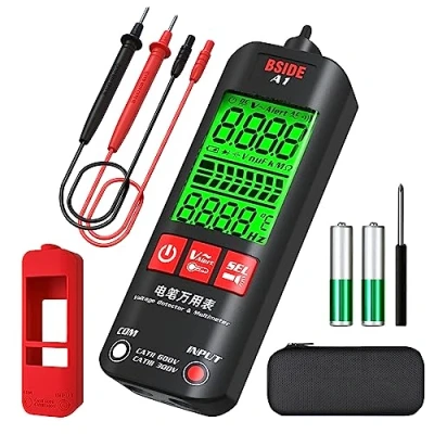 Imagen de BSIDE A1 Multímetro Digital Inteligente Mini Polímetro Completamente Automático LCD 3 Resultados Detector de Voltaje Sin Contacto Probador Continuidad Ohm Frecuencia con Estuche y Funda