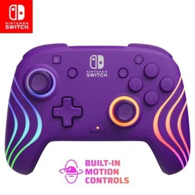 Imagen de PDP Afterglow Wave Wireless Pro Controller with Full Motion for Nintendo Switch, Switch OLED Model, 8 RGB LED Lighting Zones, 30 Foot Range, 20 Hour Rechargeable Battery Purple