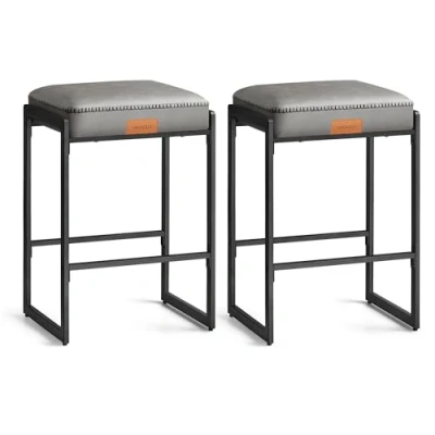 Imagen de VASAGLE EKHO Colección Juego de 2 Taburetes Bar, Cocina, Cuero Sintético con Costuras, Moderno Siglo Medio, 66 cm Alto, Bar Casa, Comedor, Fácil Montaje, Gris Paloma LBC086G01