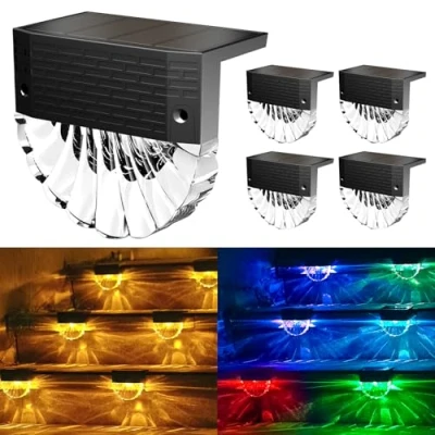 Imagen de FIFlying Luces Solares Led Exterior Jardin, 4 Piezas Luz Solar Exterior, IP65 Impermeable Focos Solares, 3 Modelos Auto ON/OFF para Valla Patio Escaleras Escalones