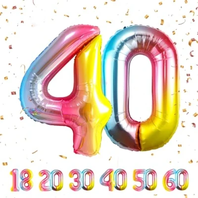Imagen de Globos de Cumpleãnos Numeros 40 Arcoiris,101 CM Globo Gigantes Grandes Decoracion,Globo Numero Niño Niña Adultos decorazione,Vuelan con Helio