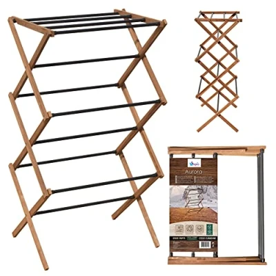 Imagen de SEPIO Tendedero de Madera, Barras Metal Negras, Madera Fresno certificada FSC, Secadora Vertical