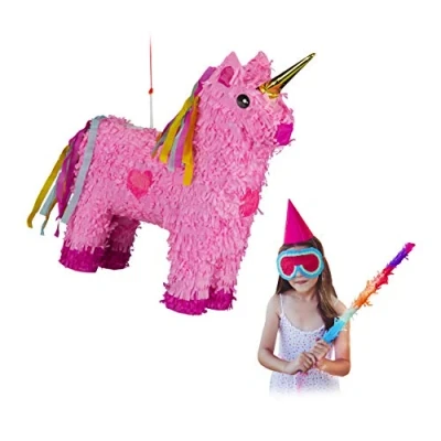 Imagen de Relaxdays Piñata Unicornio Rosa sin Relleno, Papel, 47 x 43 13 cm, Color, Pinata Einhorn Pink einzeln (10024662)