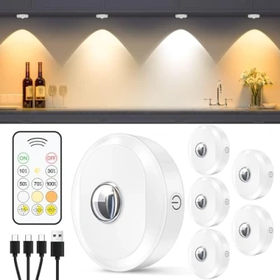 Imagen de WILLED luces de disco recargables con control remoto, 3 temperaturas color y función temporización, luz grifo regulable, palo debajo del gabinete, LED para cocina,