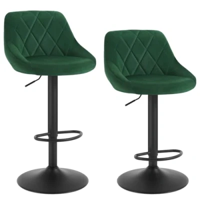 Imagen de WOLTU 2X Taburete de Bar con Respaldo Terciopelo Taburetes Alto Cocina Regulable en Altura Giratorio Sillas Escritorio Verde Oscuro BH219dgn 2