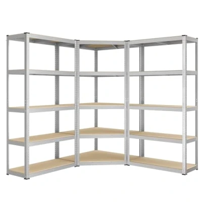 Imagen de SONGMICS Juego de Estantería Esquinera 5 Niveless, Acero Alta Resistencia, para Garaje, Almacén, Bodega, Carga 2625 kg, Plata Pálido y Beige Natural GLR070E03